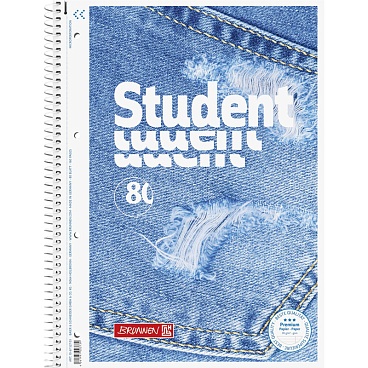Тетрадь в линейку на пружине А4 Brunnen Student Premium Jeans, микроперфорация, 90 гр/м2, 80 листов В линейку - 1
